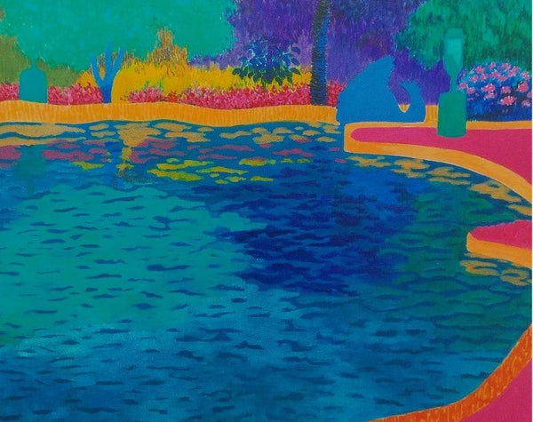 The Blue Pond Painting by Protyusha Mitra | ArtZolo.com