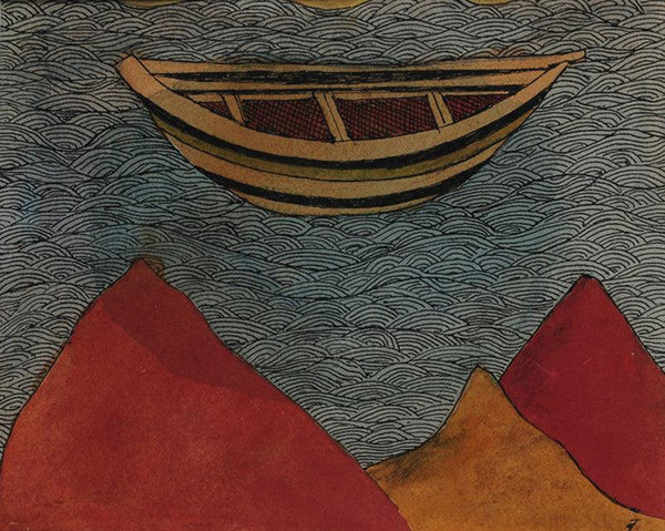 The Boat And 3 Mountains Painting by Badri Narayan | ArtZolo.com