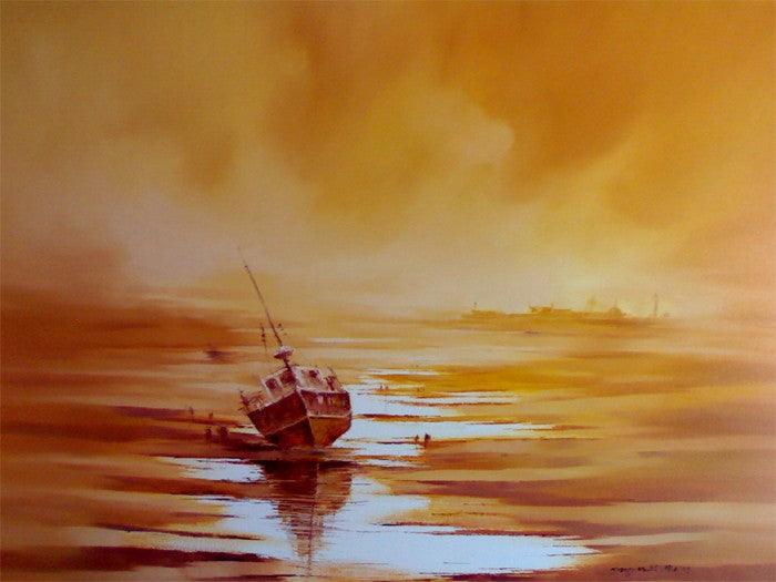 The Boat Painting by Narayan Shelke | ArtZolo.com