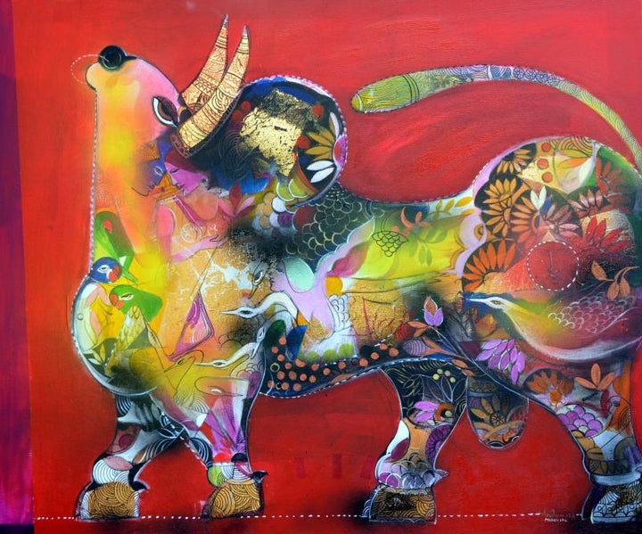 The Bull Painting by Madan Lal | ArtZolo.com