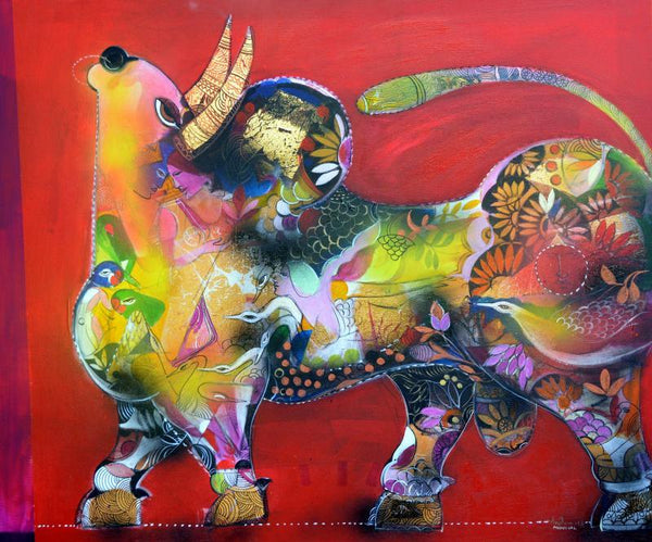 The Bull Painting by Madan Lal | ArtZolo.com