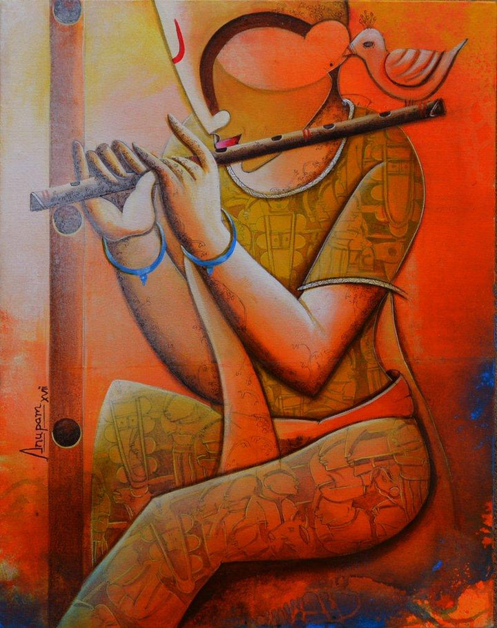 The Cupid Flute Painting by Anupam Pal | ArtZolo.com