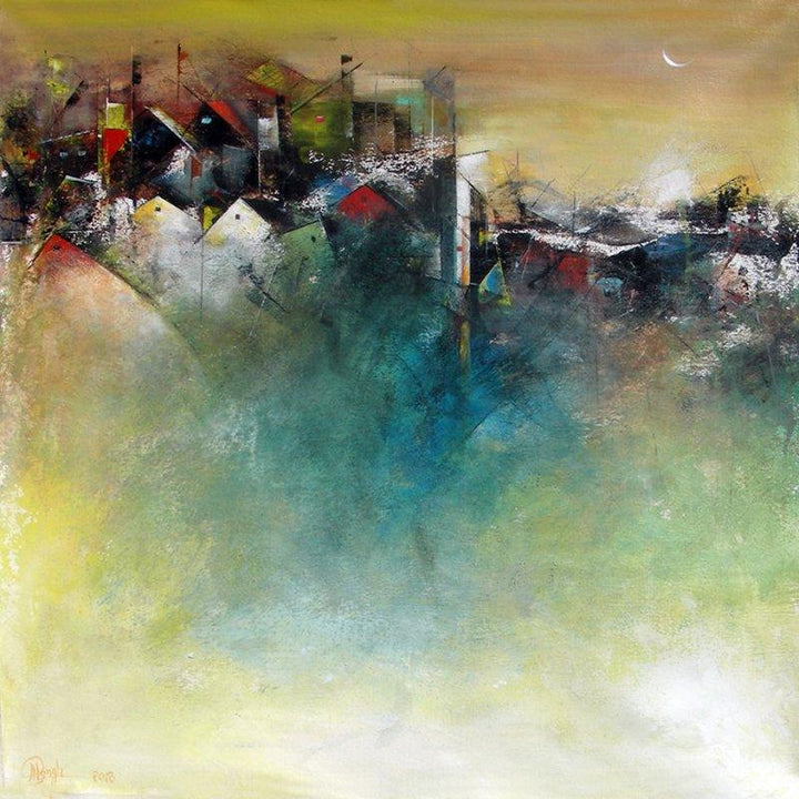 The Distant View Of A Village Painting by M Singh | ArtZolo.com