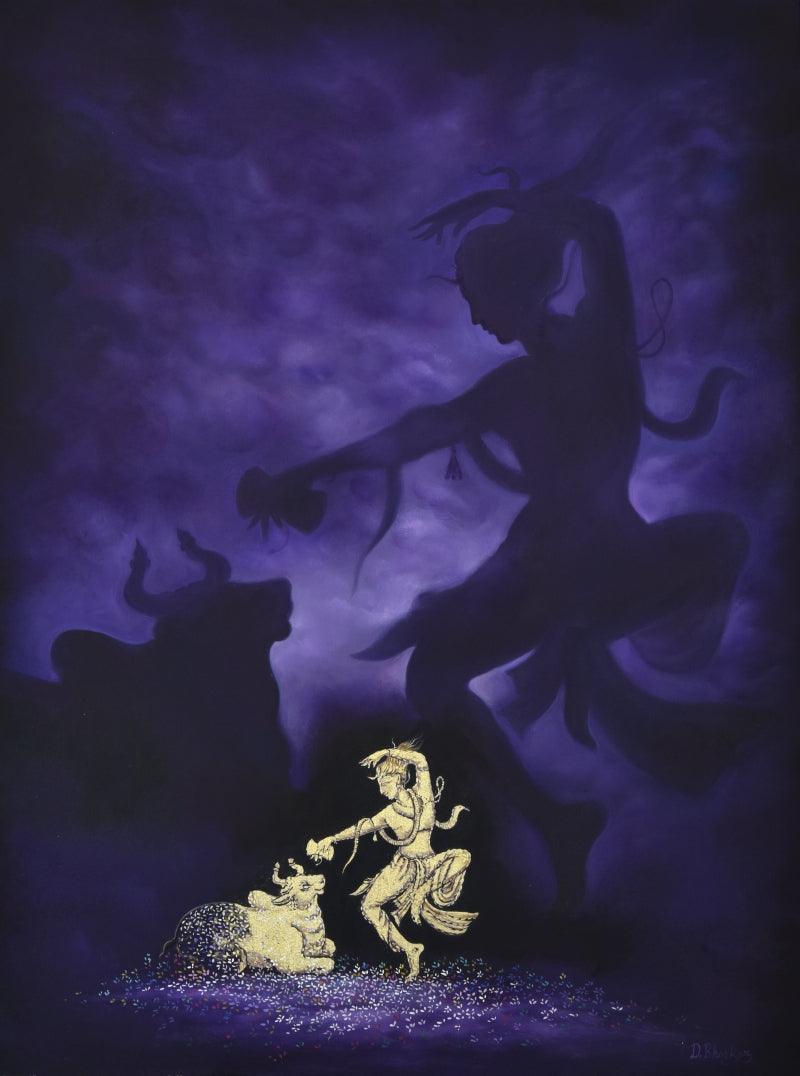 Religious oil painting titled 'The Divine Dance', 36x48 inches, by artist Durshit Bhaskar on Canvas