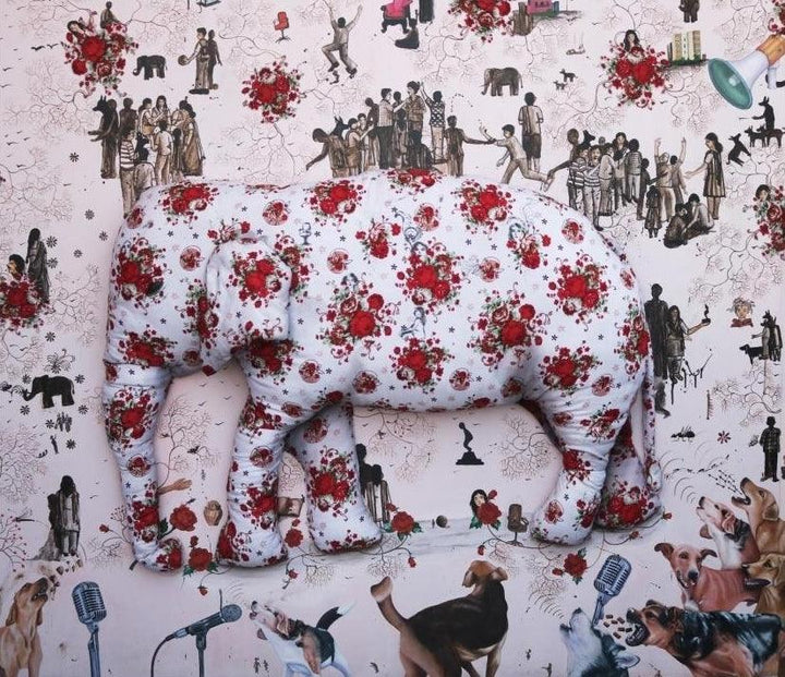 The Elephant Keeps On Walking As Dogs Painting by Pranita Das | ArtZolo.com