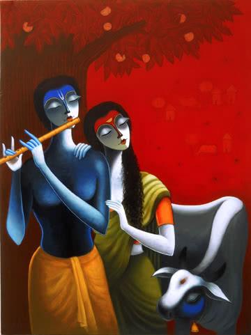 The Family Of Krishna Painting by Santosh Chattopadhyay | ArtZolo.com