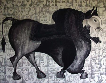 The Grey Bull Painting by Vivek Kumavat | ArtZolo.com