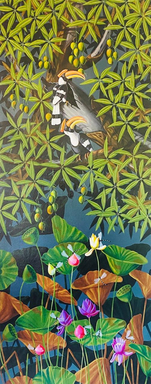 The Hornbills 102 Painting by Varghese Kalathil | ArtZolo.com