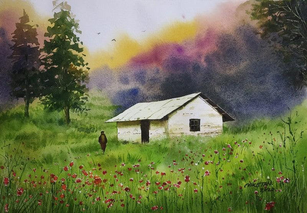 The House On The Hill Painting by Niketan Bhalerao | ArtZolo.com
