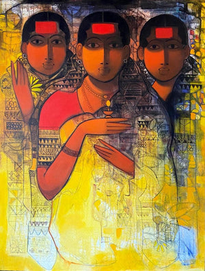 Figurative acrylic painting titled 'The Indian Woman 11', 48x36 inches, by artist Sachin Sagare on Canvas