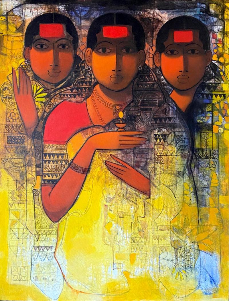 Figurative acrylic painting titled 'The Indian Woman 11', 48x36 inches, by artist Sachin Sagare on Canvas