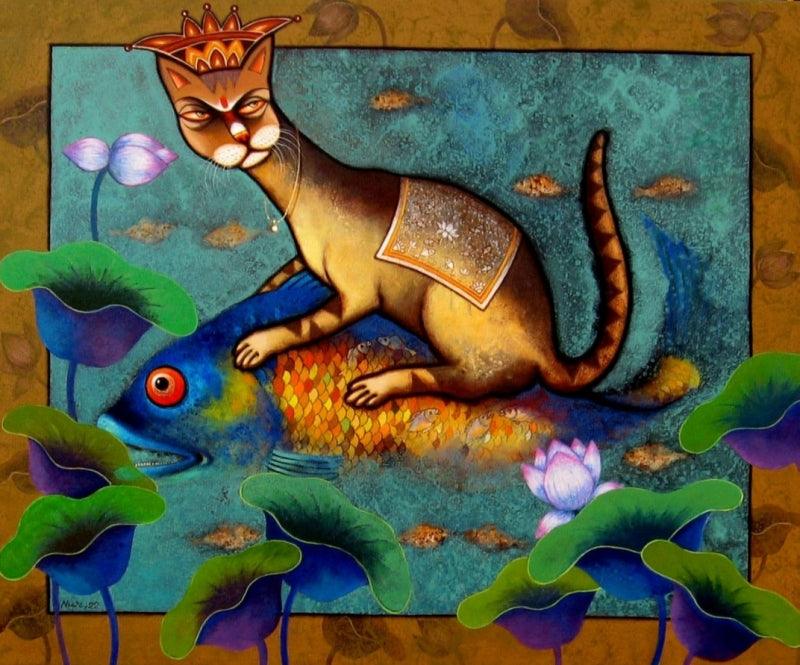 Animals acrylic painting titled 'The King', 30x36 inches, by artist Nur Ali on Canvas