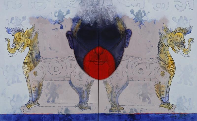 contemporary acrylic painting titled 'The Mask', 30x48 inches, by artist Chaitanya Ingle on Canvas