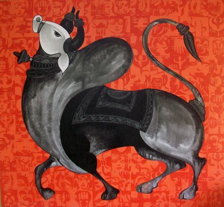 The Orange Bull Painting by Vivek Kumavat | ArtZolo.com