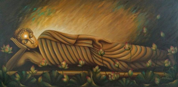 The Reclining Buddha Painting by Madhumita Bhattacharya | ArtZolo.com