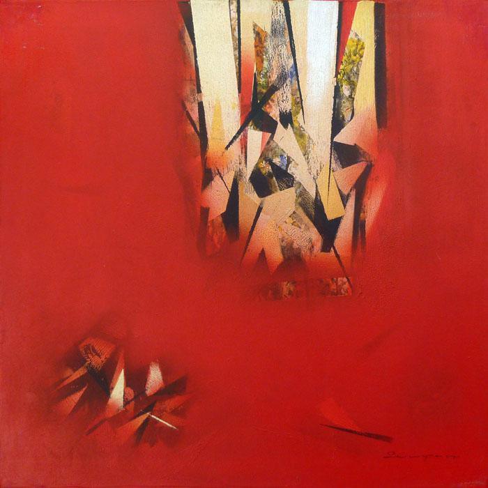 The Red Abstract Painting by Surendra Kudapane | ArtZolo.com