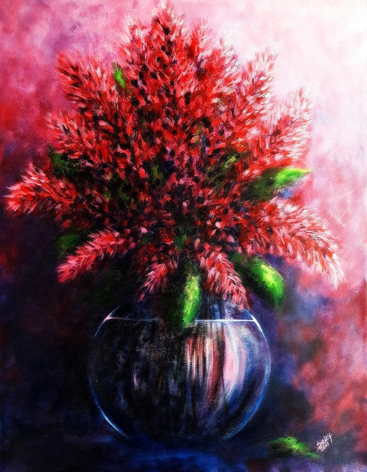 The Red Flowers Painting by Seby Augustine | ArtZolo.com