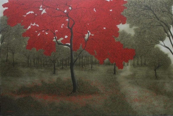 The Red Tree Painting by Shuvankar Maitra | ArtZolo.com