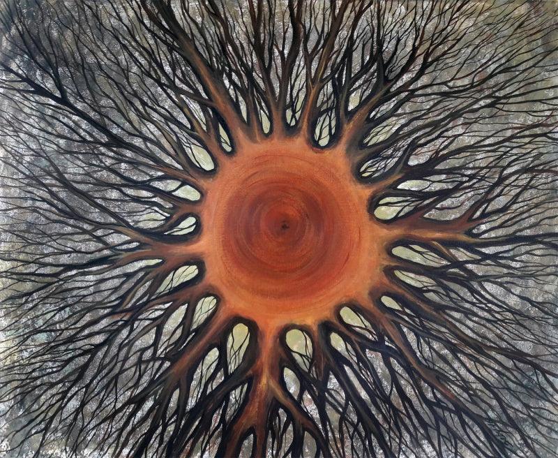 Nature acrylic painting titled 'The Roots', 30x36 inches, by artist Seby Augustine on Canvas