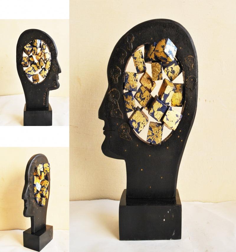 Figurative sculpture titled 'The Thinker', 14x9x3 inches, by artist Renu Bala on Wood, Metal