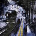 Cityscape watercolor painting titled 'The Train', 20x14 inches, by artist S. Dhawale on Handmade Paper
