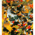 Abstract serigraphs painting titled 'The Village', 60x38 inches, by artist S. H. Raza on Paper