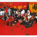 Abstract serigraphs painting titled 'The Village', 60x84 inches, by artist S. H. Raza on Paper