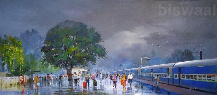 The Wide Wet Platform Painting by Bijay Biswaal | ArtZolo.com
