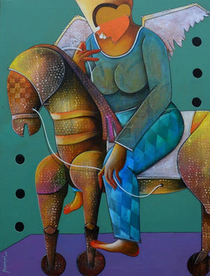 contemporary acrylic painting titled 'The journey of dreams', 48x36 inches, by artist Anupam Pal on canvas