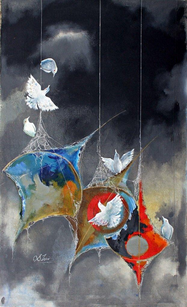 The Joy Of Kites And Birds Painting by Shiv Kumar Soni | ArtZolo.com