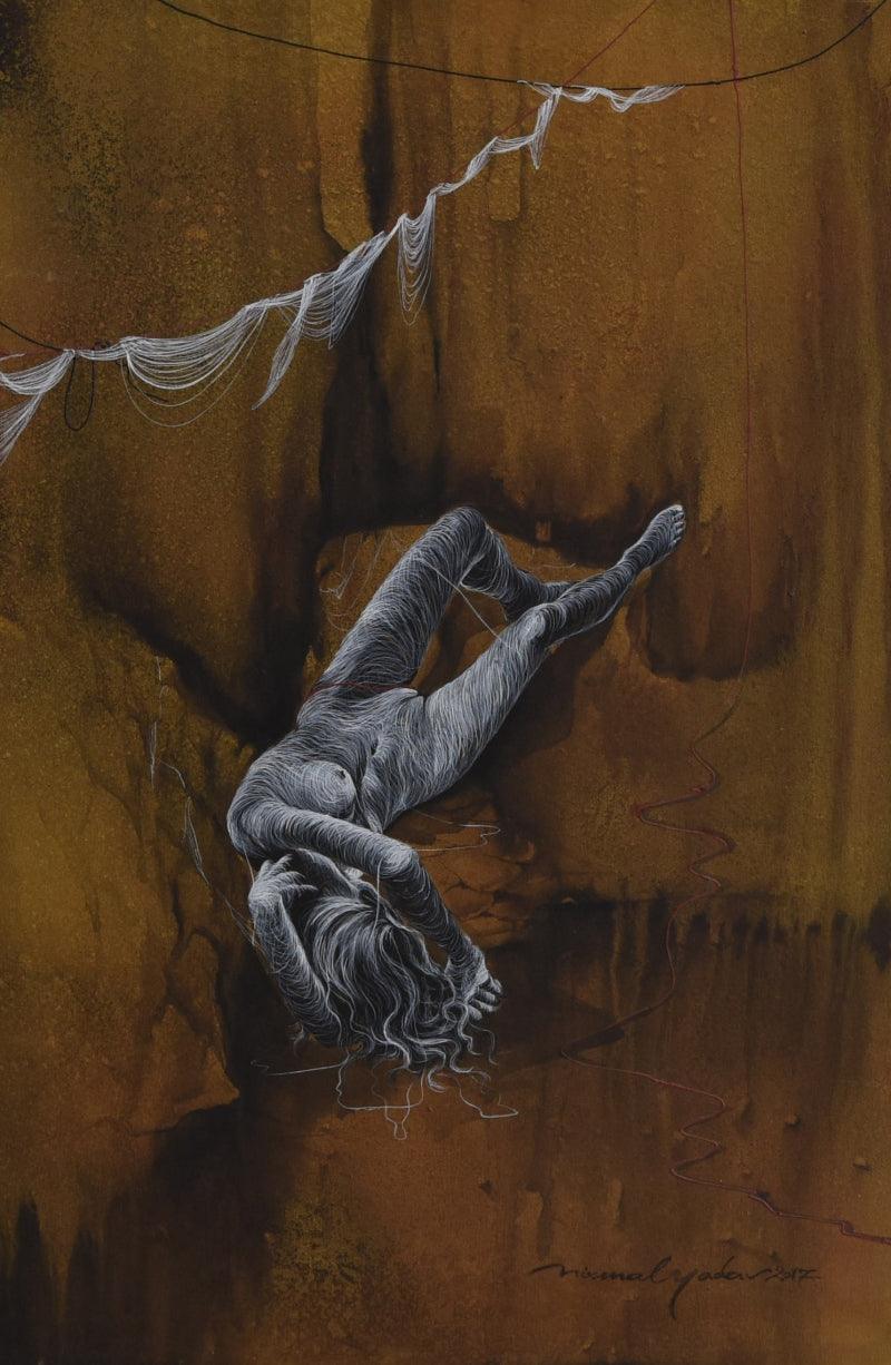 contemporary mixed media painting titled 'Threads of Life', 20x30 inches, by artist Nirmal Yadav on Canvas