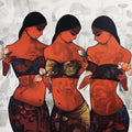 Figurative acrylic painting titled 'Three Girls', 48x72 inches, by artist Mukesh Salvi on Canvas