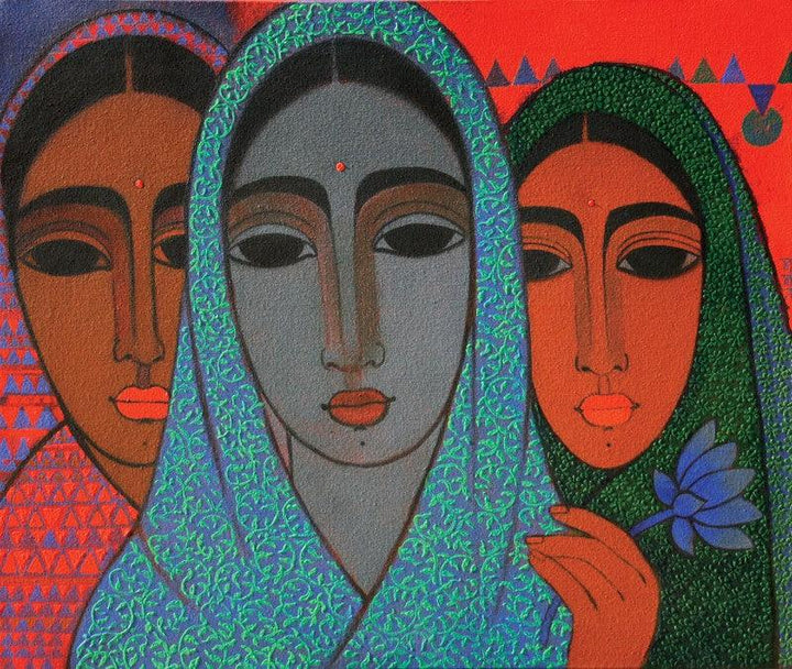 Three Girls Painting by Mamta Mondkar | ArtZolo.com