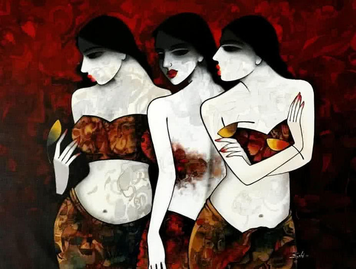 Three Sister Painting by Mukesh Salvi | ArtZolo.com