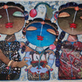 Figurative mixed media painting titled 'Three Sister', 30x40 inches, by artist G Subramanian on Canvas
