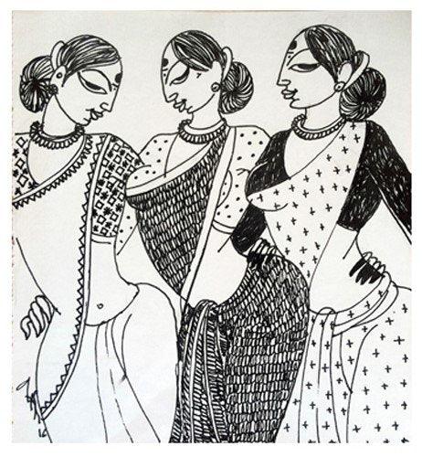 Three Women Drawing by Varsha Kharatamal | ArtZolo.com