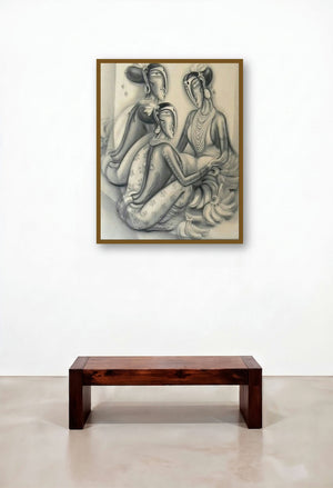 Three Women (A Bountiful Harvest) by artist Ramesh Pachpande displayed in a Classic Hotel Suite
