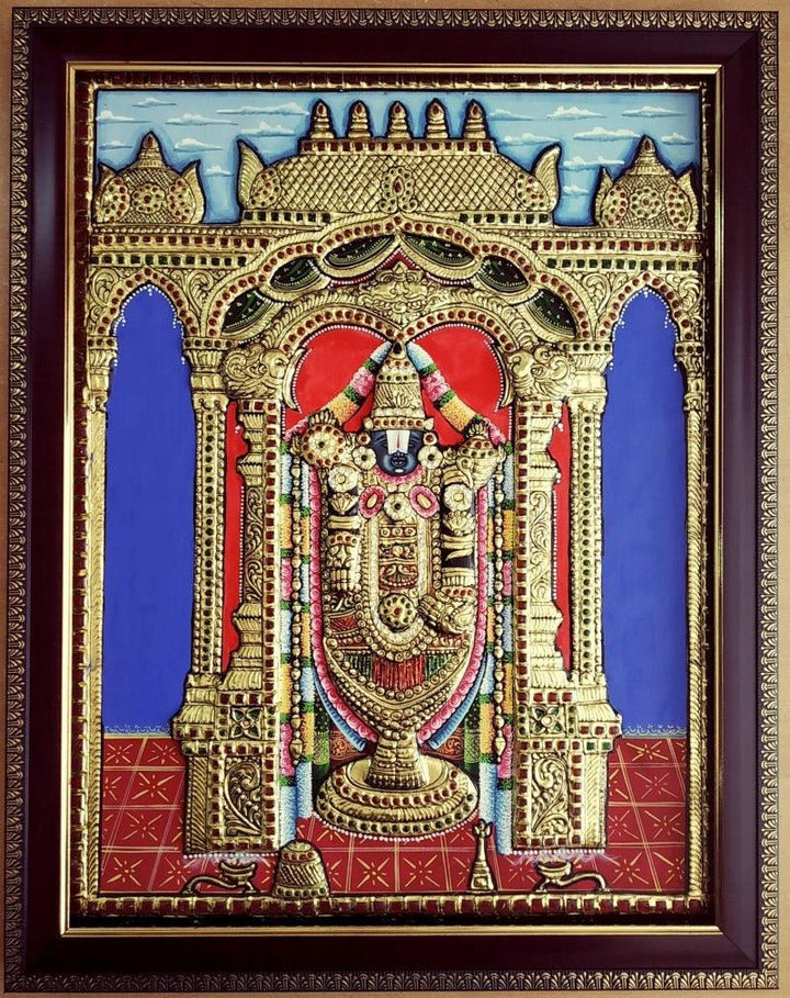 Tirupathi Balaji Tanjore Painting Traditional Art by Vani Vijay | ArtZolo.com