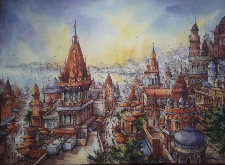 Top View Of Benaras 3 Painting by Shubhashis Mandal | ArtZolo.com