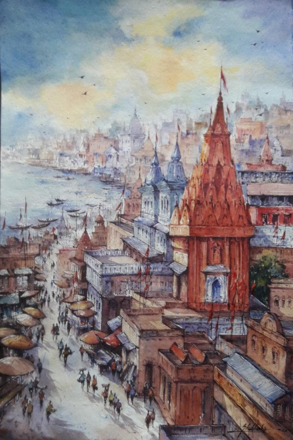 Top View Of Benaras 1 Painting by Shubhashis Mandal | ArtZolo.com
