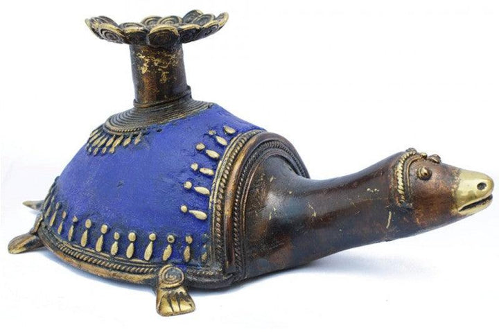 Tortoise Candle Stand Blue Handicraft by Kushal Bhansali | ArtZolo.com