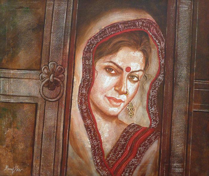 Traditional Woman Painting by Manoj Sen | ArtZolo.com