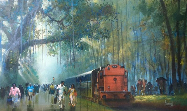 Train Passing Through Nature 2 Painting by Bijay Biswaal | ArtZolo.com