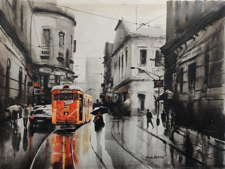 Tram In Calcutta Street 1 Painting by Arpan Bhowmik | ArtZolo.com