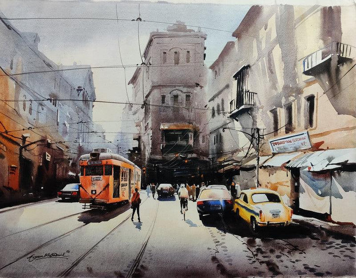 Tram In Calcutta Street 2 Painting by Arpan Bhowmik | ArtZolo.com