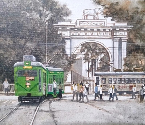 Tram In Kolkata 3 Painting by Amlan Dutta | ArtZolo.com