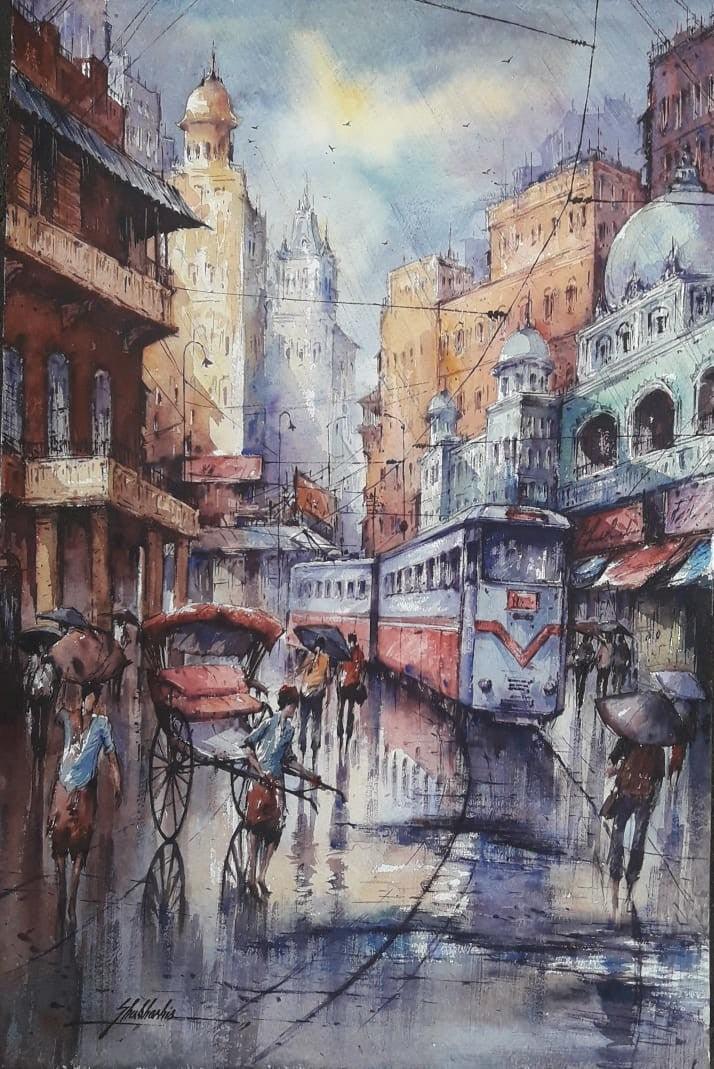 Tram In Kolkata 5 Painting by Shubhashis Mandal | ArtZolo.com