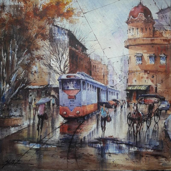 Tram In Kolkata 1 Painting by Shubhashis Mandal | ArtZolo.com