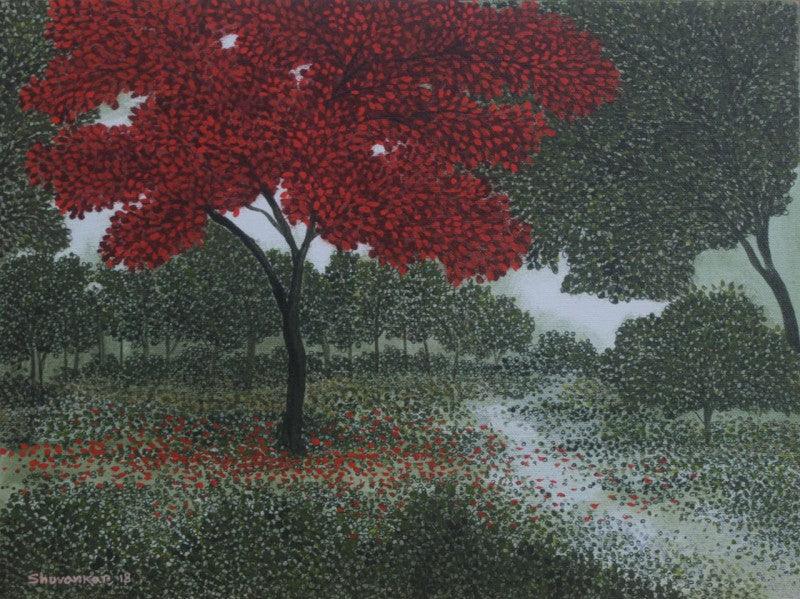 Nature acrylic painting titled 'Tree 2', 12x16 inches, by artist Shuvankar Maitra on Canvas