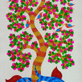 Animals gond traditional art titled 'Tree', 32x16 inches, by artist Choti Gond Artist on Canvas